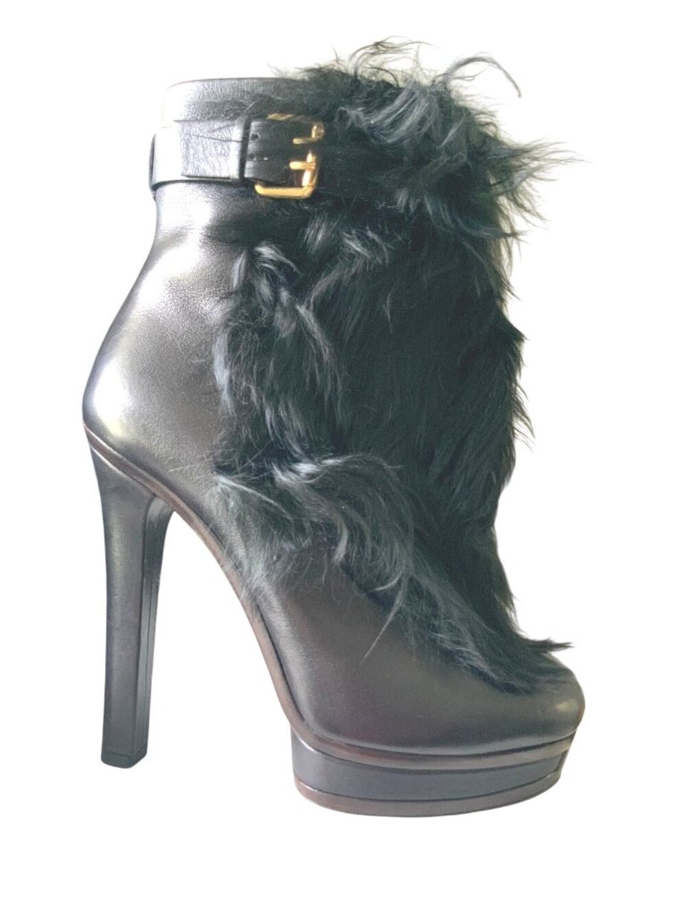 Gucci Womens Black Leather & Alpaca Fur Platform Ankle Boots Size 36 With Box - Picture 5 of 14